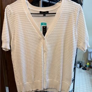 LOFT White Textured Button-Up Cardigan